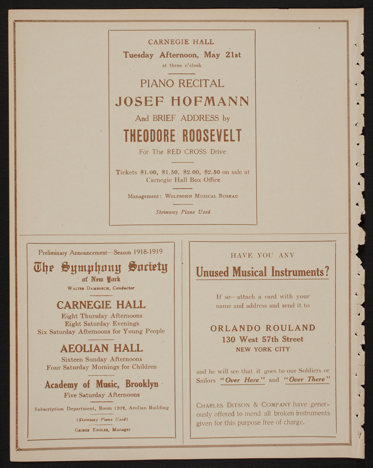 Josef Rosenblatt, Tenor, May 19, 1918, program page 8