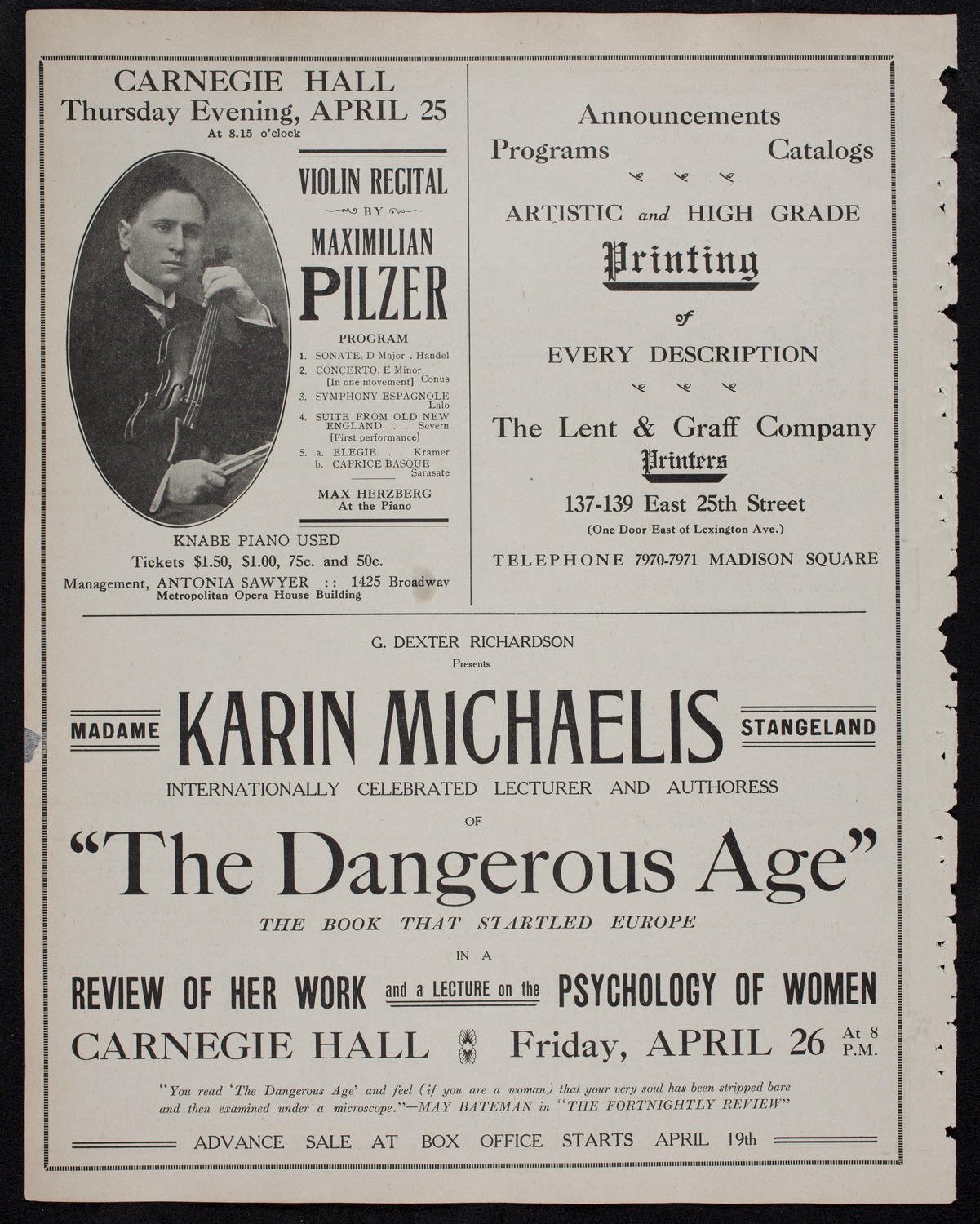 John McCormack, Tenor, April 14, 1912, program page 10