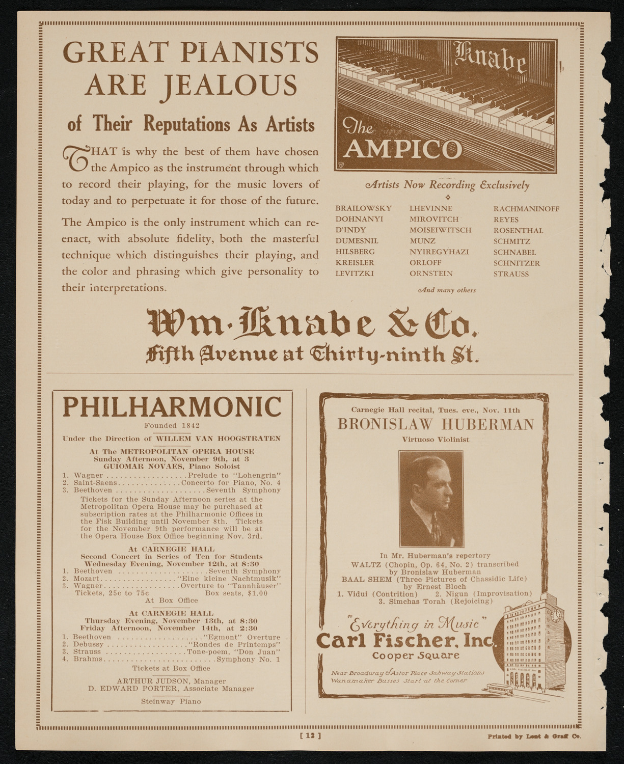 New York Philharmonic, November 8, 1924, program page 12