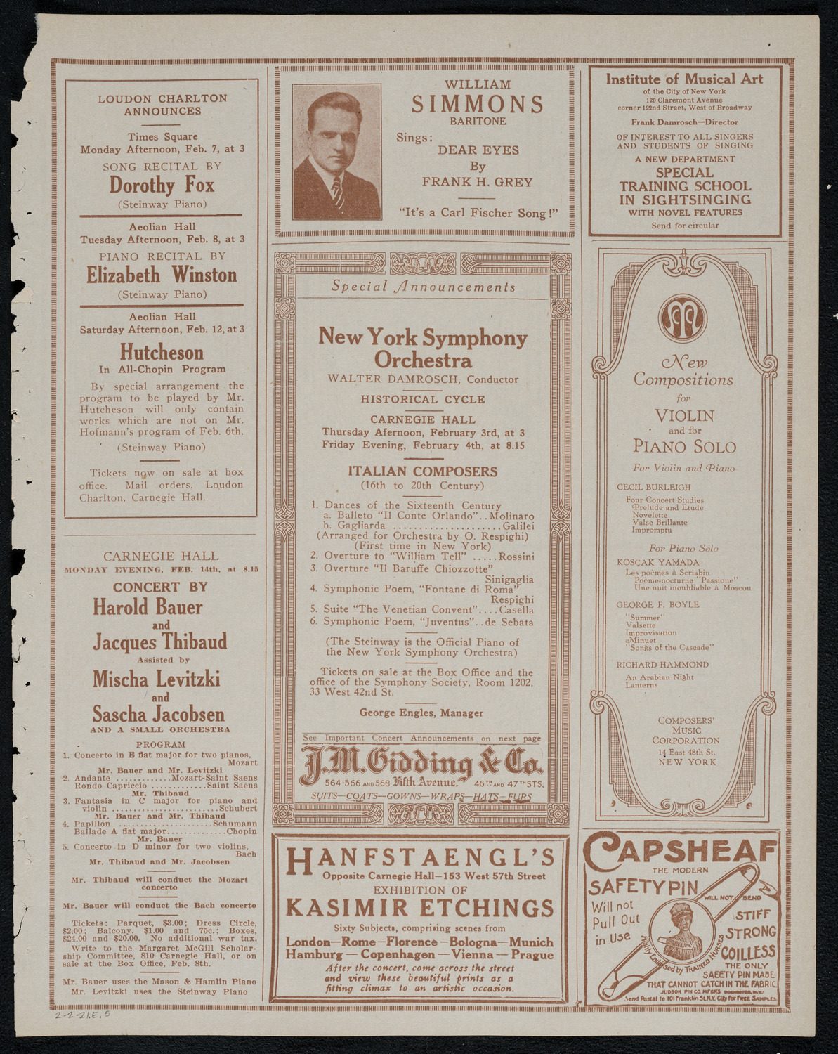 Detroit Symphony Orchestra, February 2, 1921, program page 9