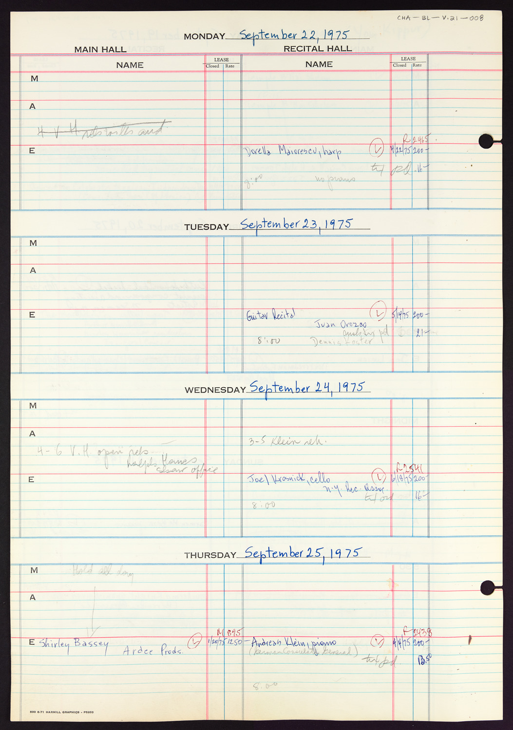 Carnegie Hall Booking Ledger, volume 21, page 8