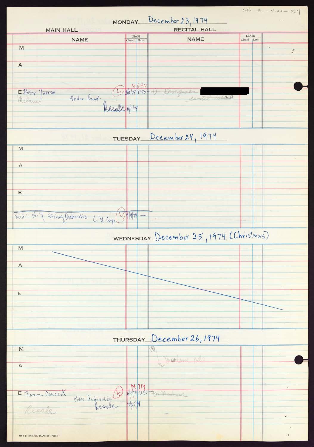 Carnegie Hall Booking Ledger, volume 20, page 34