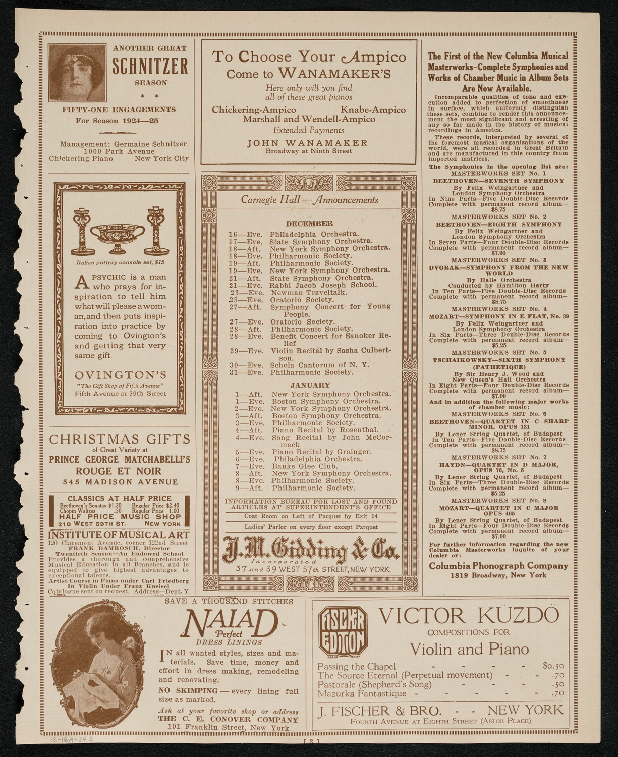 State Symphony Orchestra of New York, December 16, 1924, program page 3