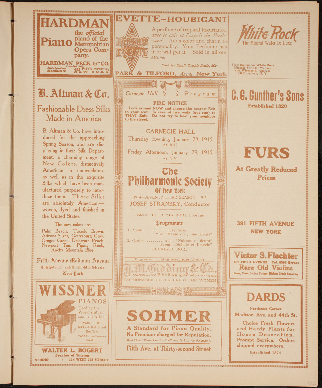 New York Philharmonic, January 28, 1915, program page 5