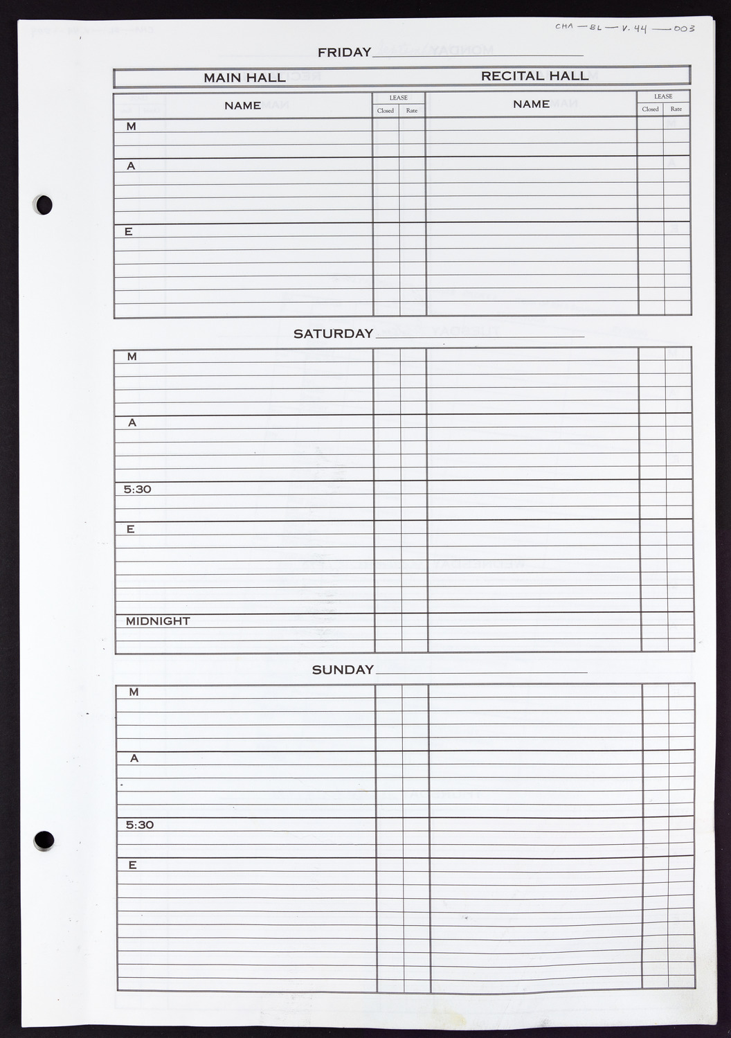 Carnegie Hall Booking Ledger, volume 44, page 3