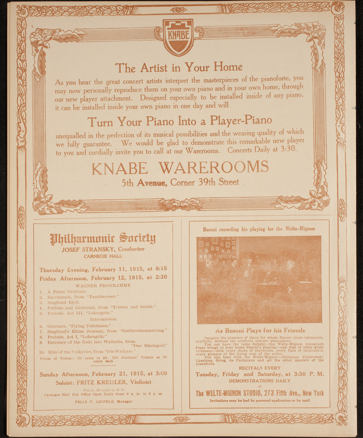 New York Symphony Orchestra, February 10, 1915, program page 12