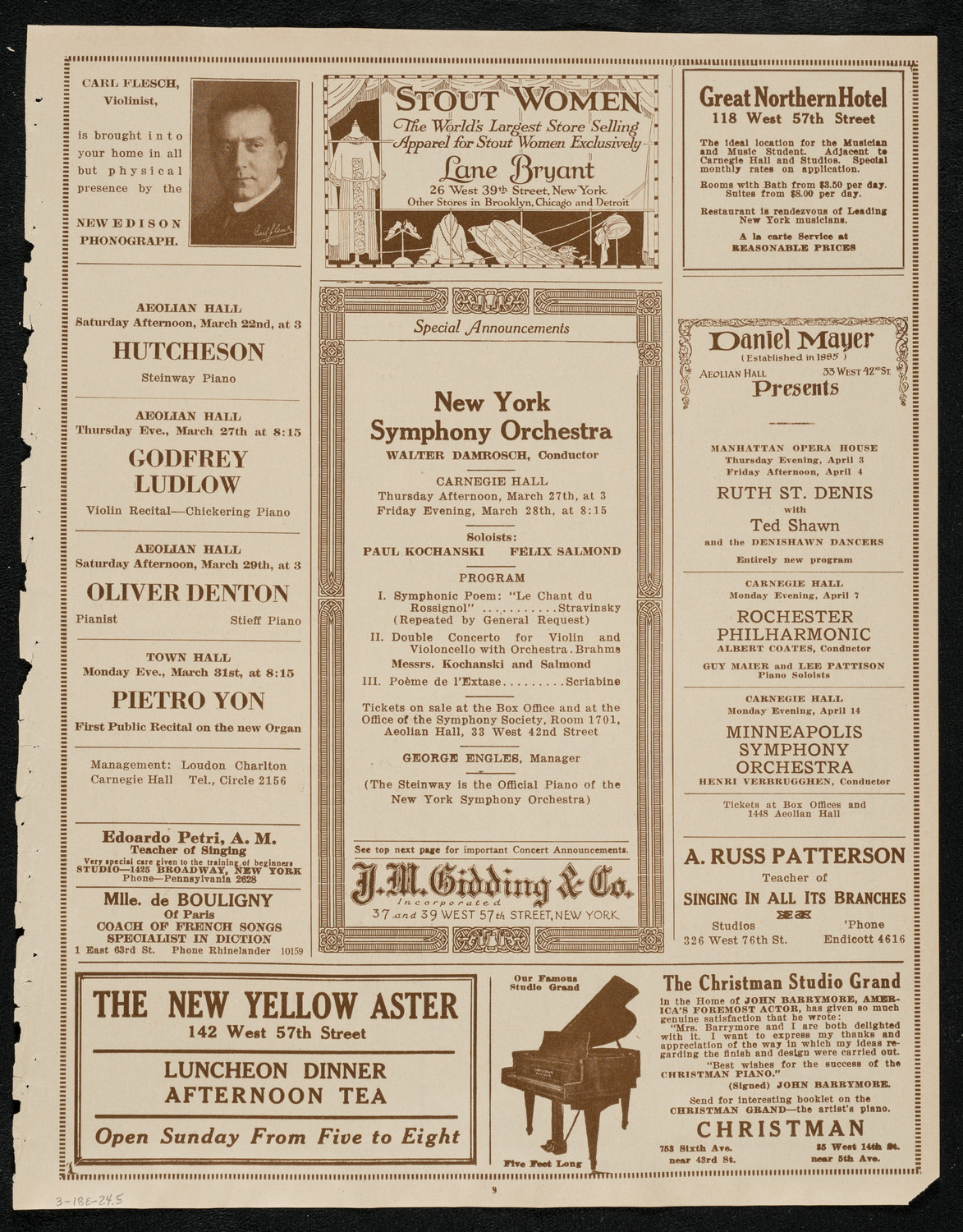 Frieda Hempel, Soprano, Carl Flesch, Violin, and Elly Ney, Piano, March 18, 1924, program page 9