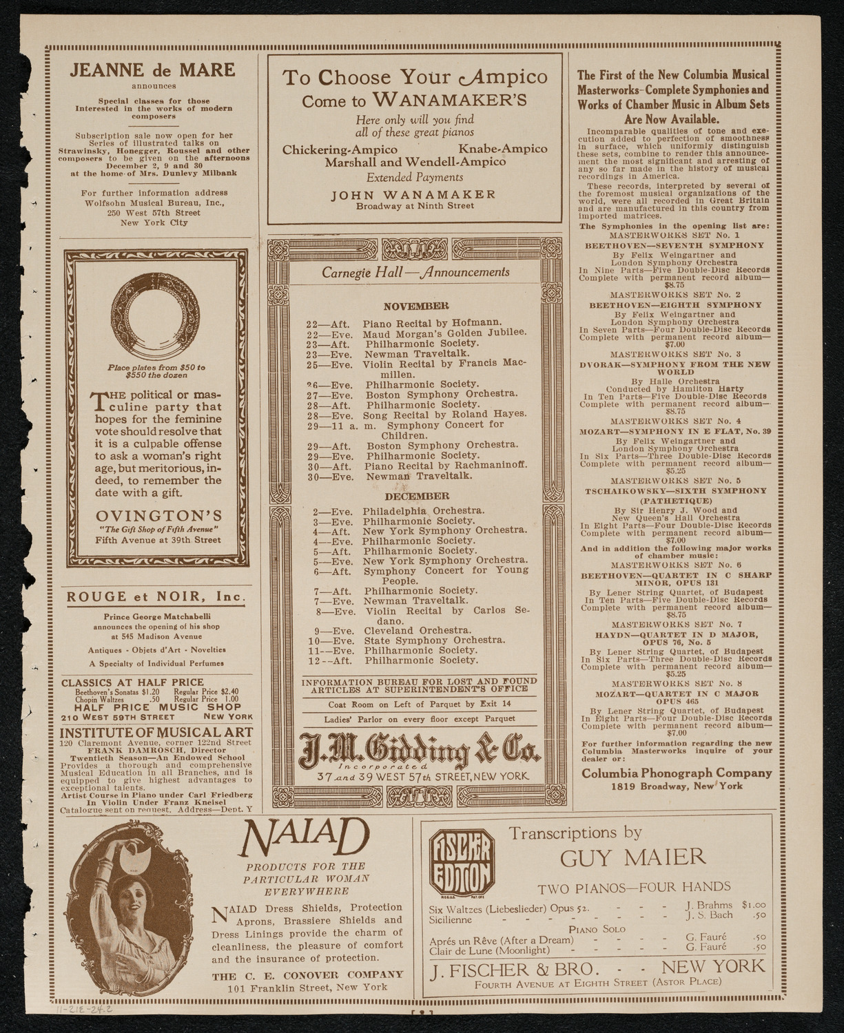 New York Symphony Orchestra, November 21, 1924, program page 3