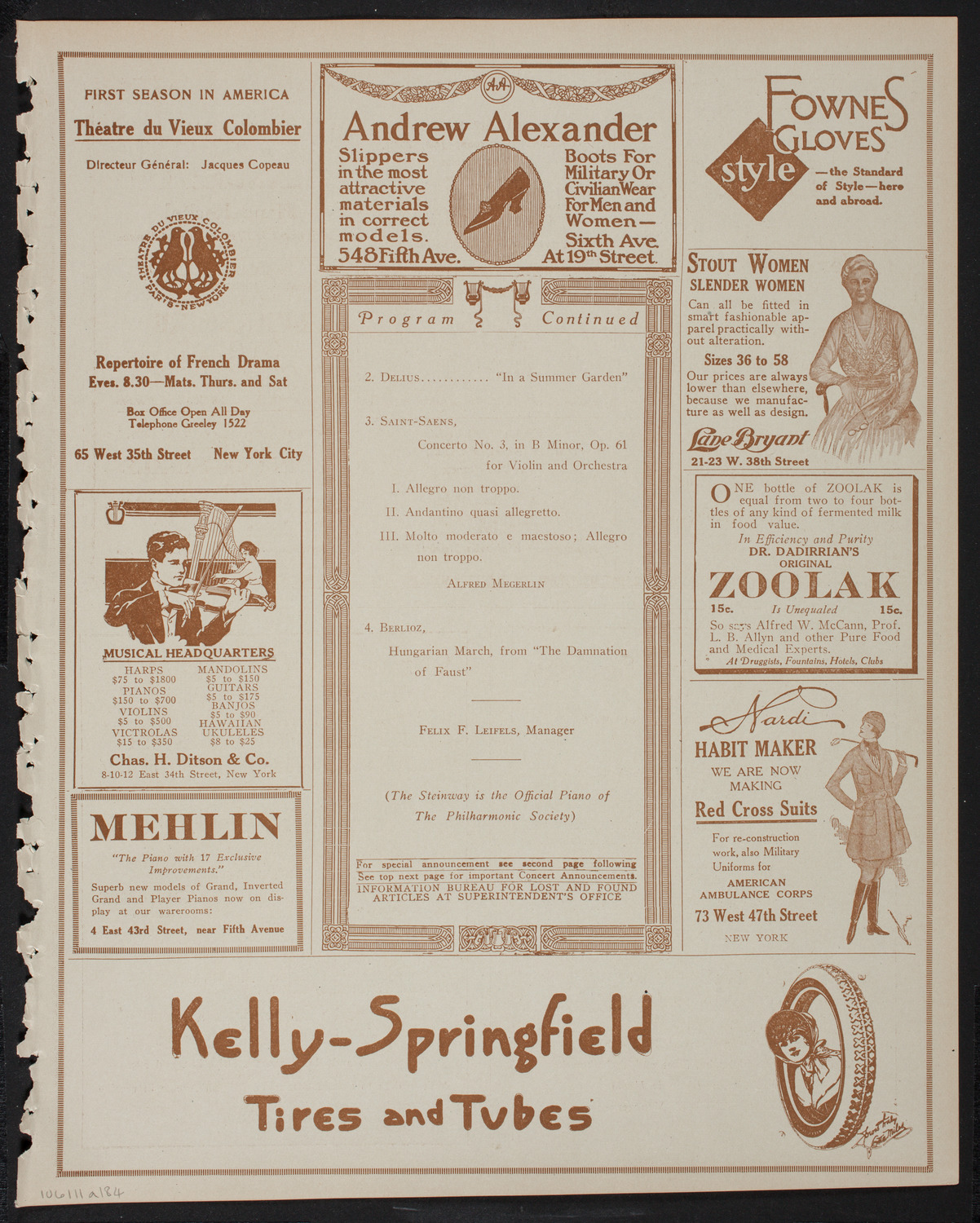 New York Philharmonic, January 11, 1918, program page 7