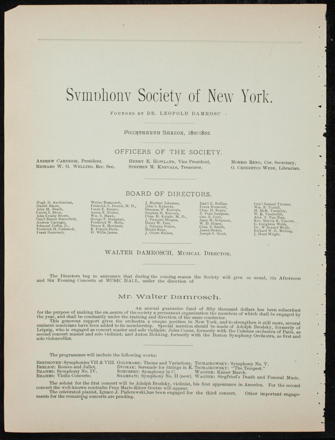 Rubinstein Club Private Concert, December 10, 1891, program page 2