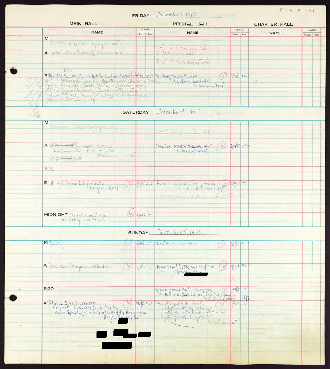 Carnegie Hall Booking Ledger, volume 11, page 29