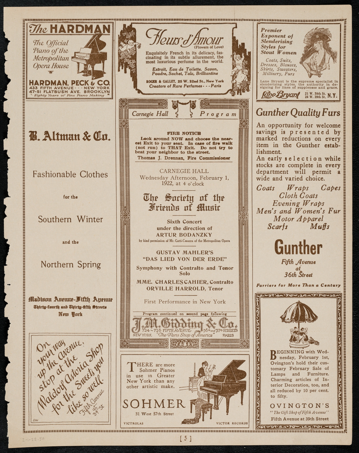 Society of the Friends of Music, February 1, 1922, program page 5