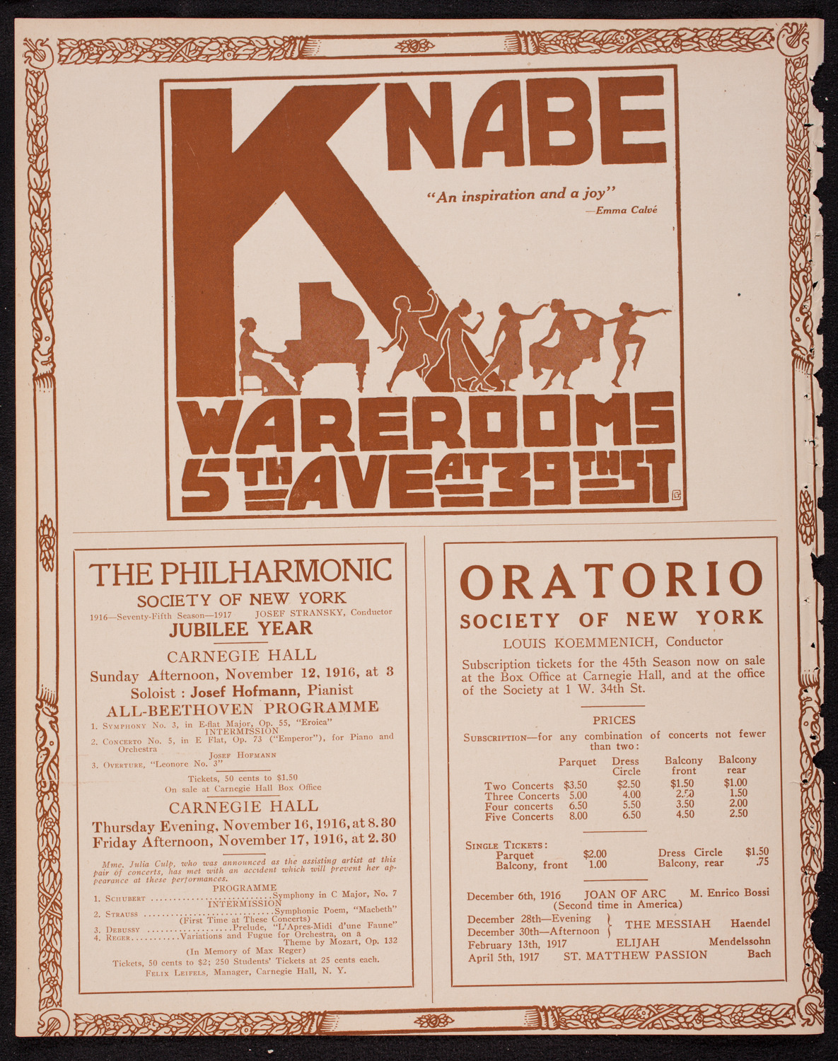 New York Philharmonic, November 9, 1916, program page 12