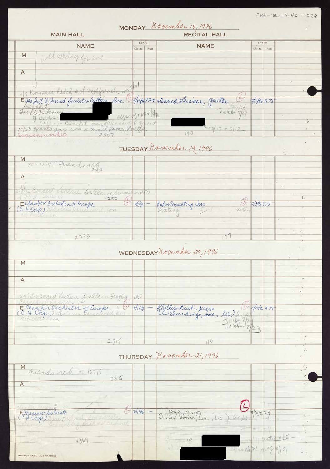 Carnegie Hall Booking Ledger, volume 42, page 26