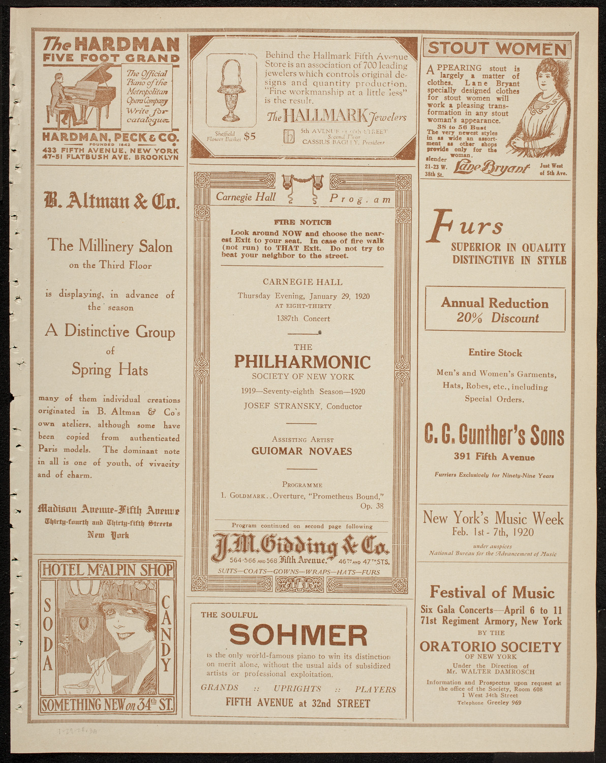 New York Philharmonic, January 29, 1920, program page 5