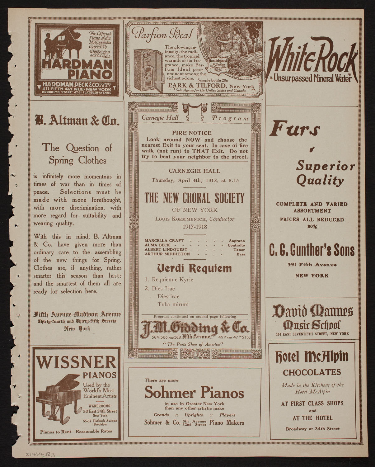 New Choral Society of New York, April 4, 1918, program page 5