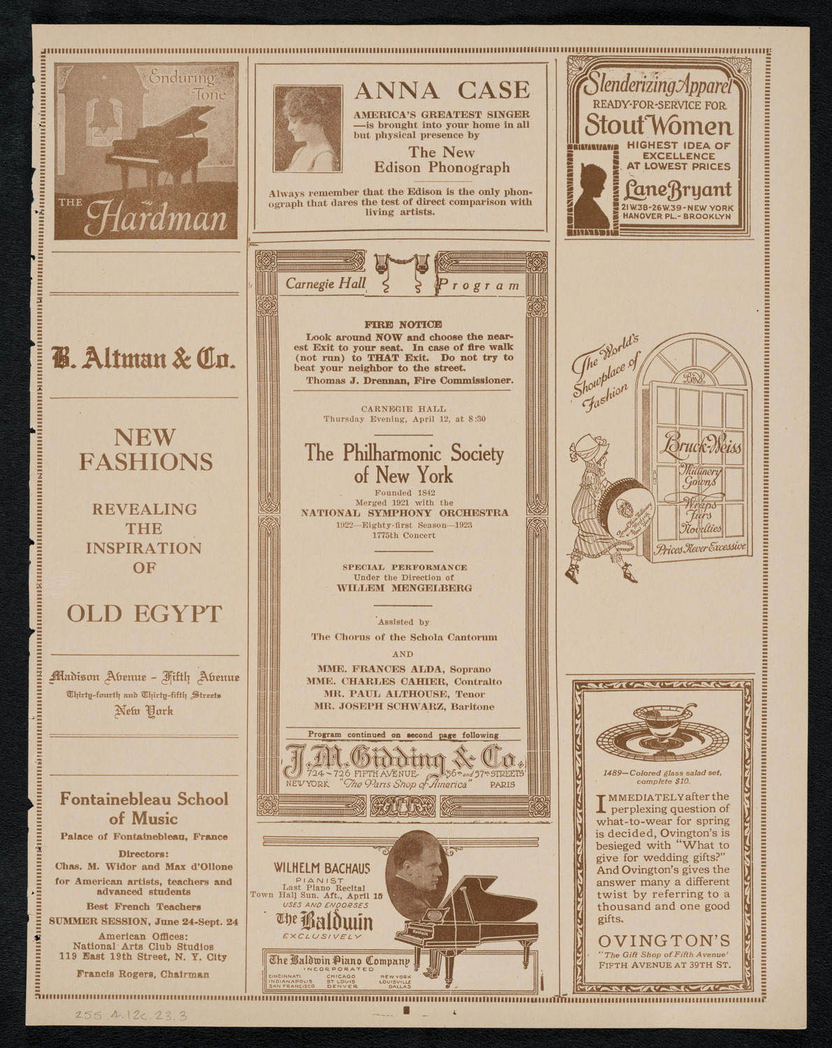 New York Philharmonic, April 12, 1923, program page 5