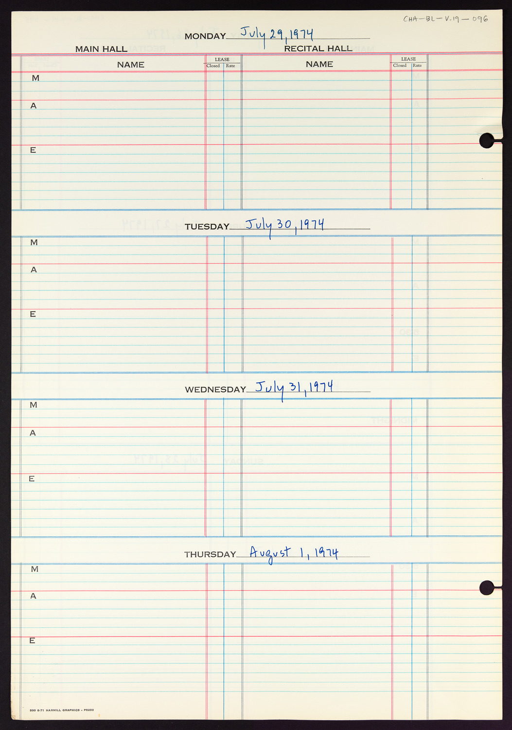 Carnegie Hall Booking Ledger, volume 19, page 96