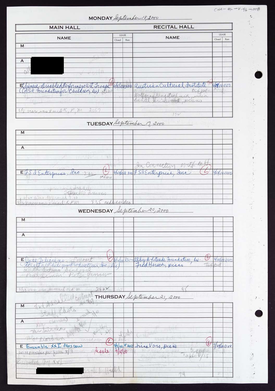 Carnegie Hall Booking Ledger, volume 46, page 8