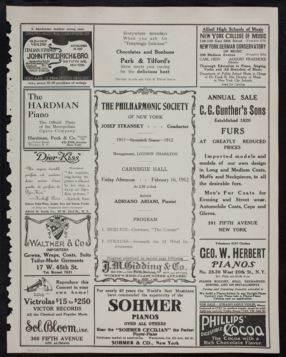 New York Philharmonic, February 16, 1912, program page 5