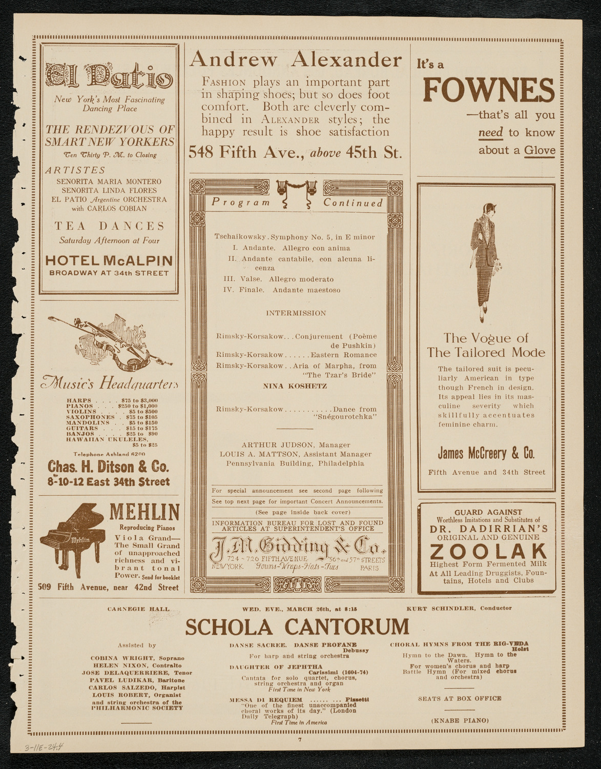 Philadelphia Orchestra, March 11, 1924, program page 7