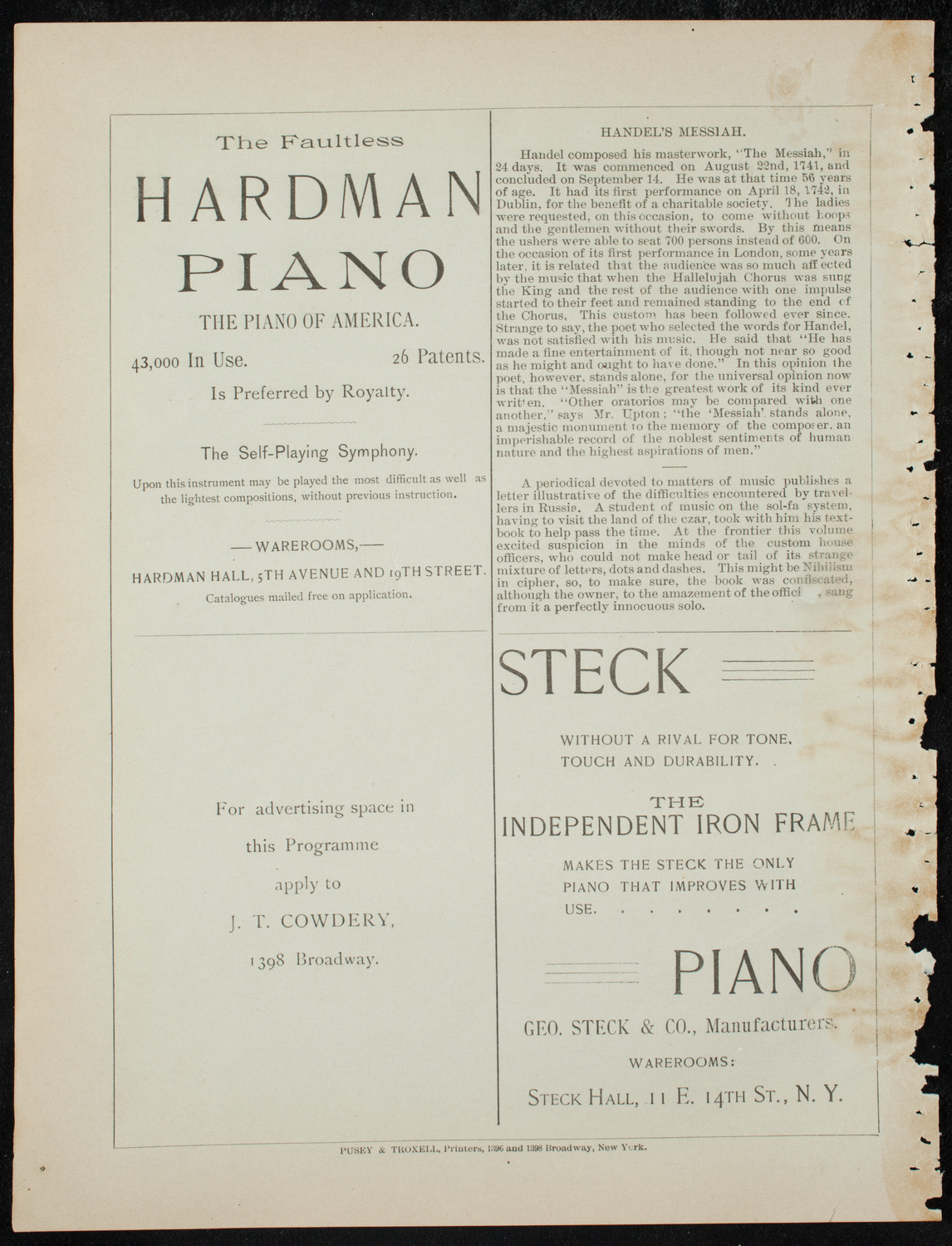 Oratorio Society of New York, December 30, 1891, program page 12