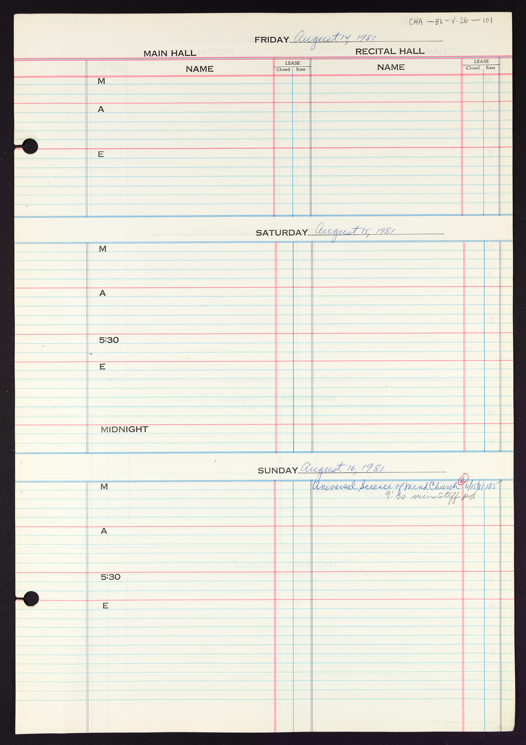 Carnegie Hall Booking Ledger, volume 26, page 101