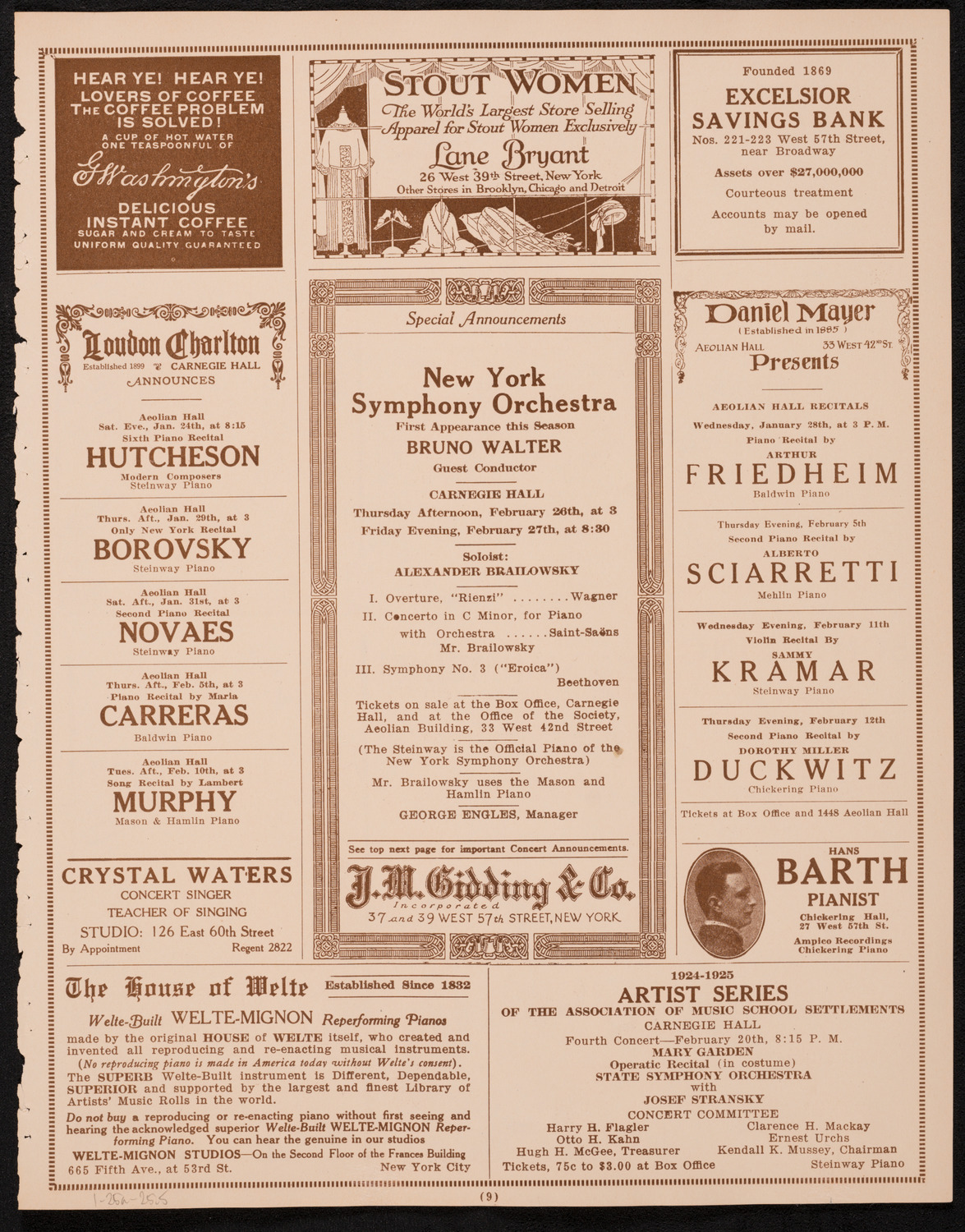 New York Philharmonic, January 25, 1925, program page 9