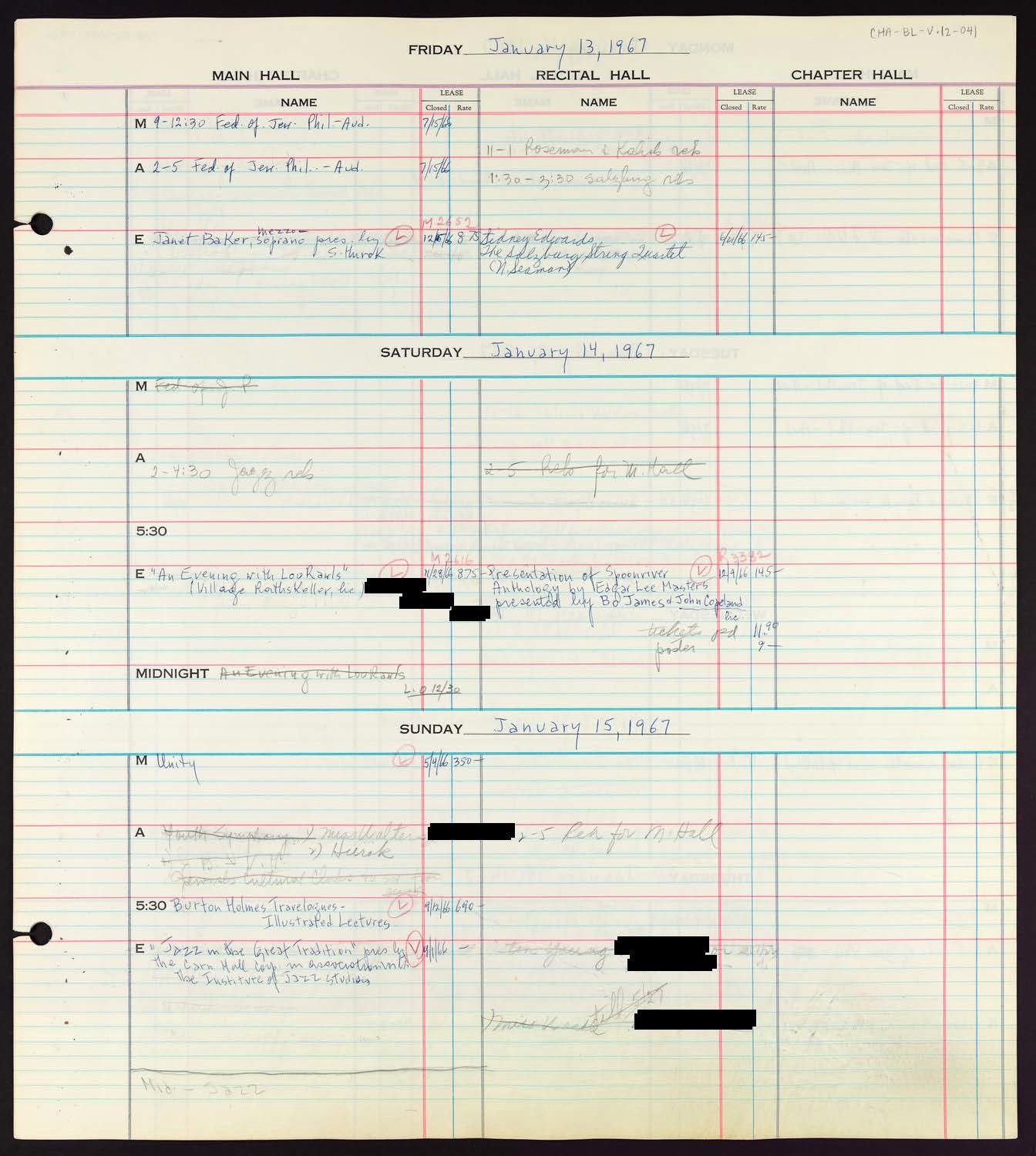 Carnegie Hall Booking Ledger, volume 12, page 41