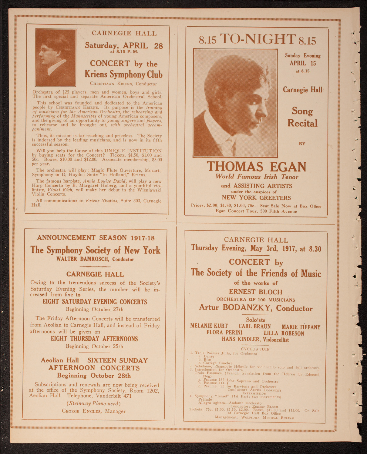 John McCormack, Tenor, April 15, 1917, program page 8