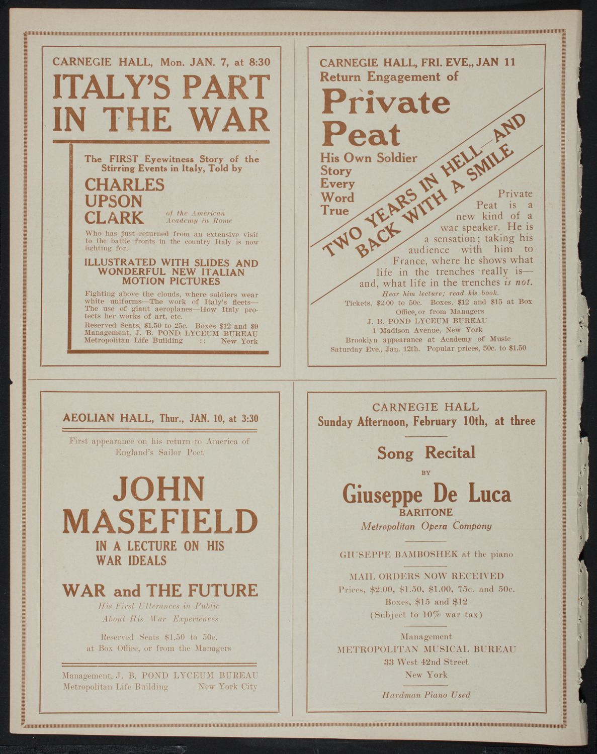 Jascha Heifetz, Violin, January 1, 1918, program page 10