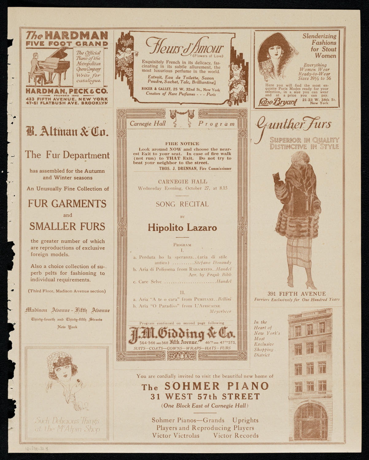 Hipolito Lazaro, Tenor, October 27, 1920, program page 5