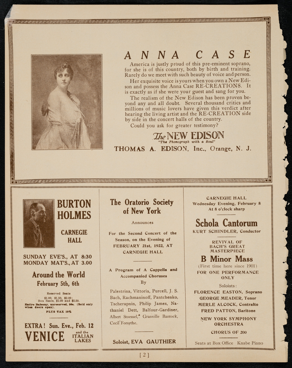 Frances Alda, Soprano, January 31, 1922, program page 2