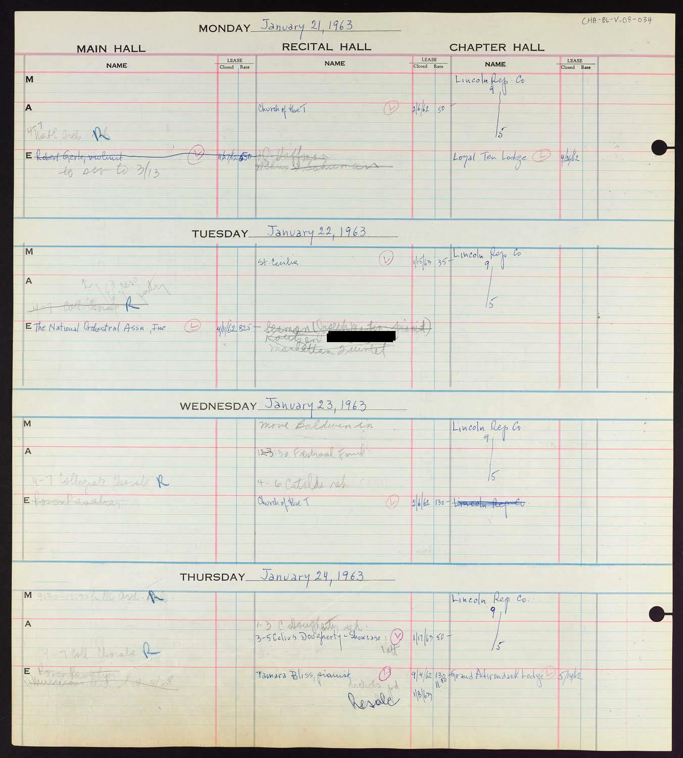 Carnegie Hall Booking Ledger, volume 8, page 34