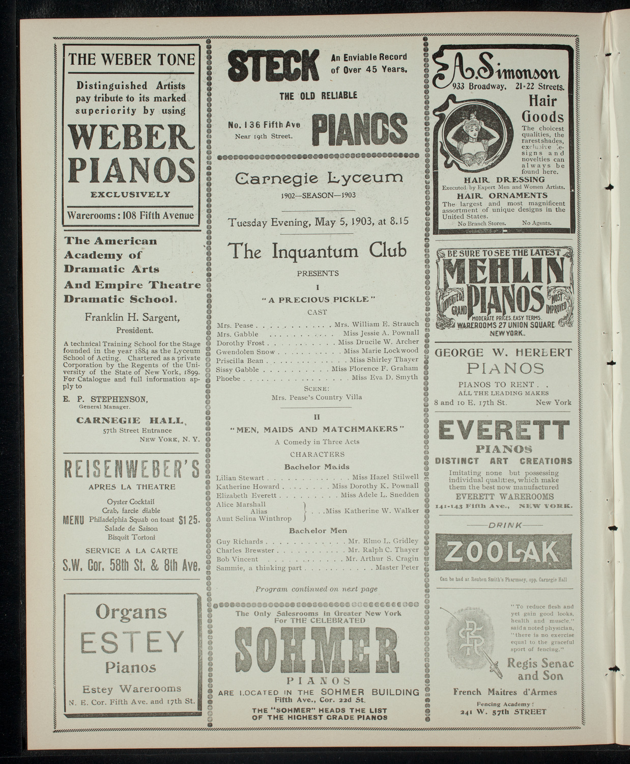 The Inquantum Club, May 5, 1903, program page 2