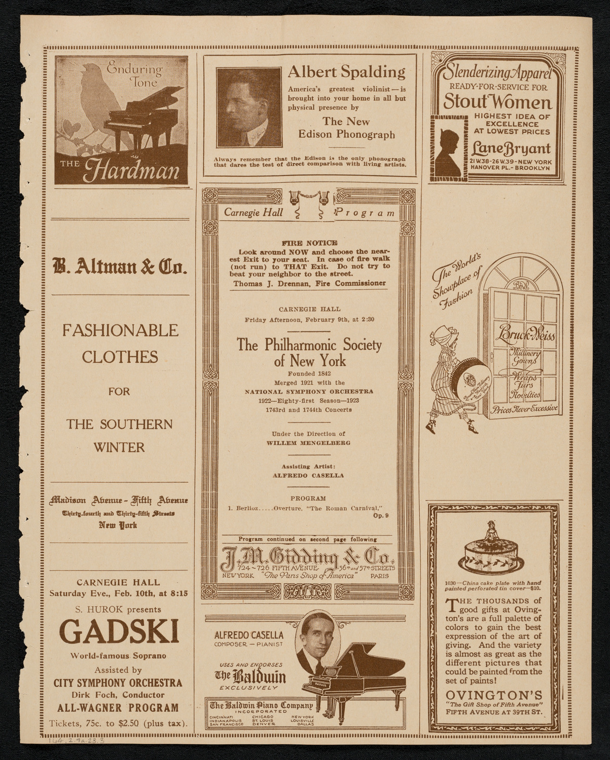 New York Philharmonic, February 9, 1923, program page 5