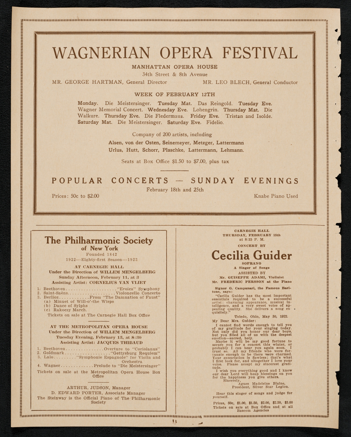 New York Philharmonic, February 8, 1923, program page 12