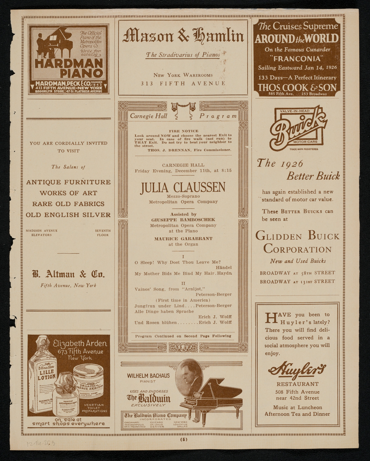 Julia Claussen, Mezzo-Soprano, December 11, 1925, program page 5