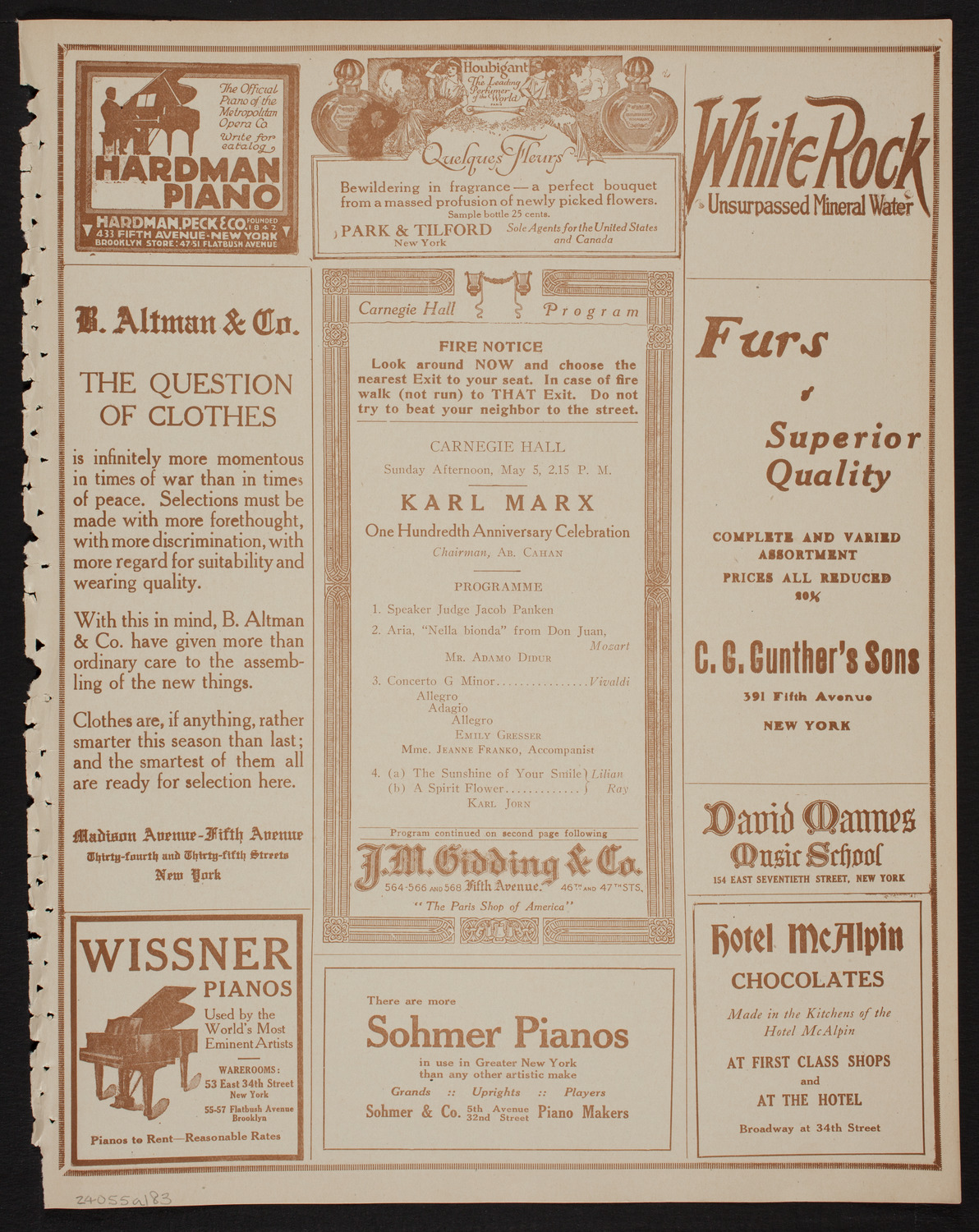Karl Marx 100th Anniversary Celebration, May 5, 1918, program page 5
