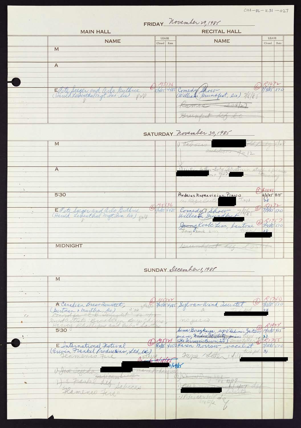 Carnegie Hall Booking Ledger, volume 31, page 27