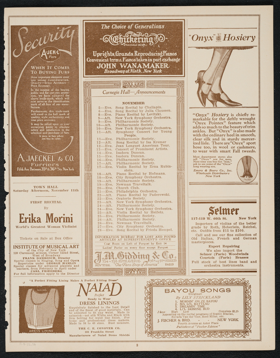 Isa Kremer, Soprano, November 5, 1922, program page 3