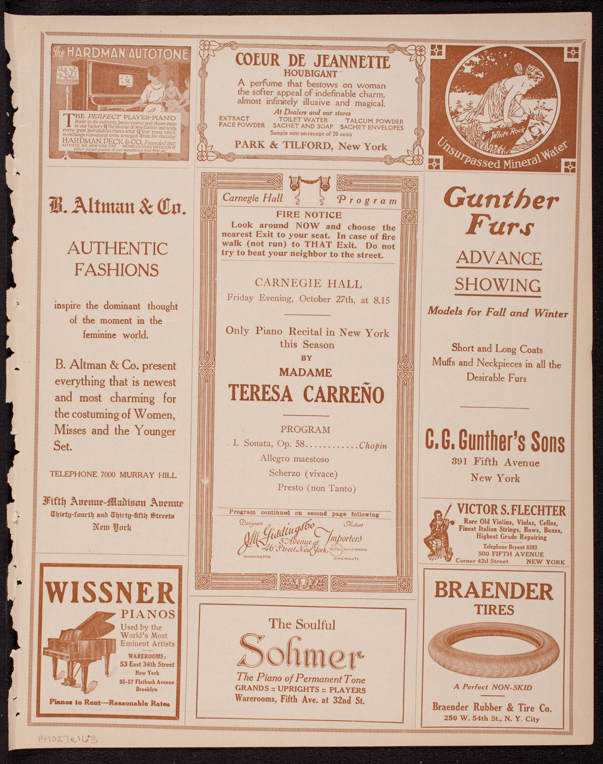 Teresa Carreño, Piano, October 27, 1916, program page 5