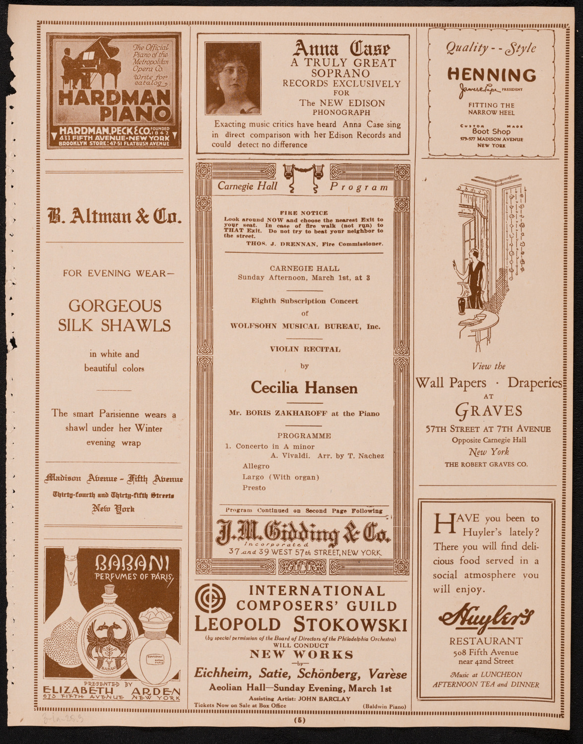 Cecilia Hansen, Violin, March 1, 1925, program page 5