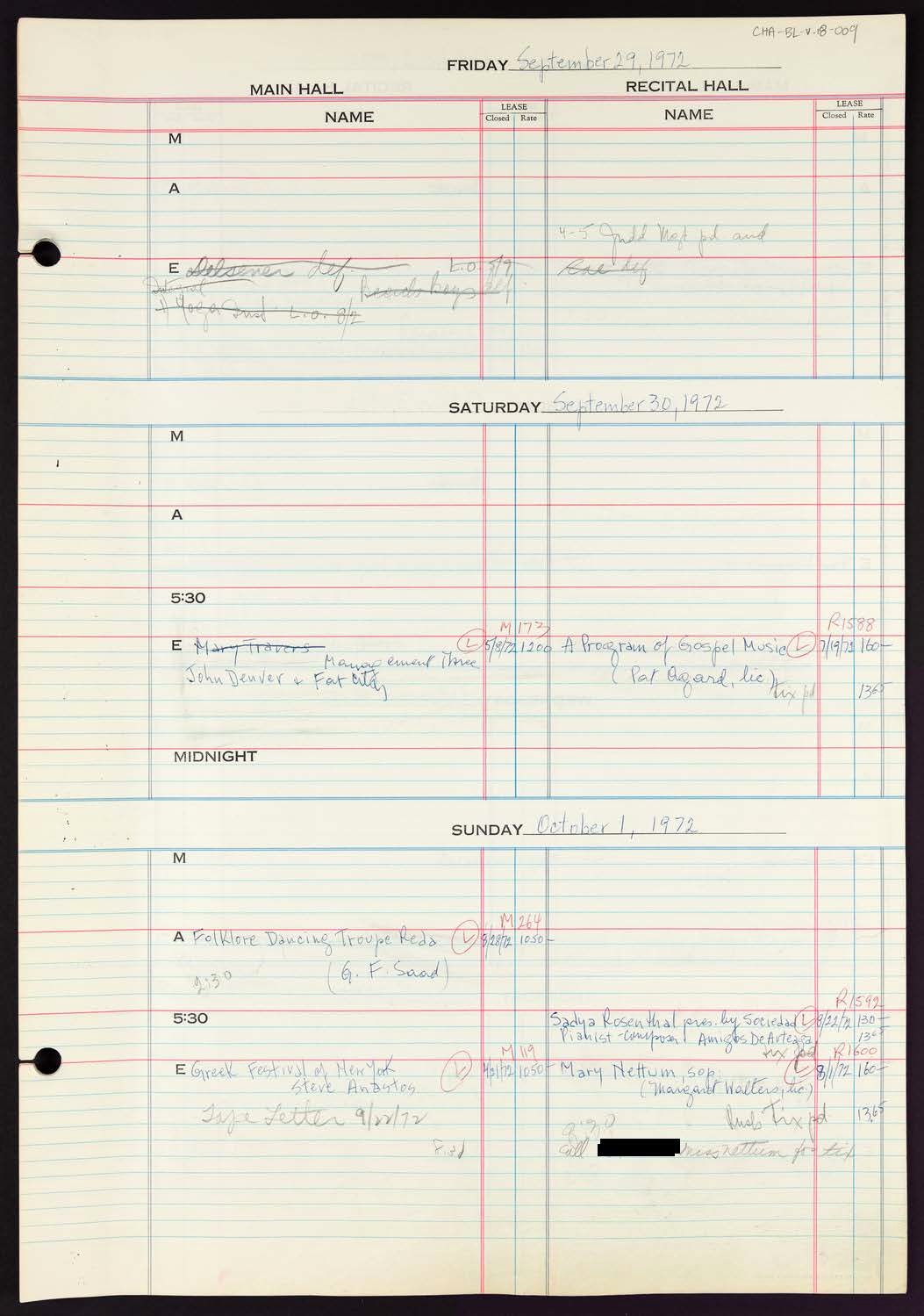 Carnegie Hall Booking Ledger, volume 18, page 9