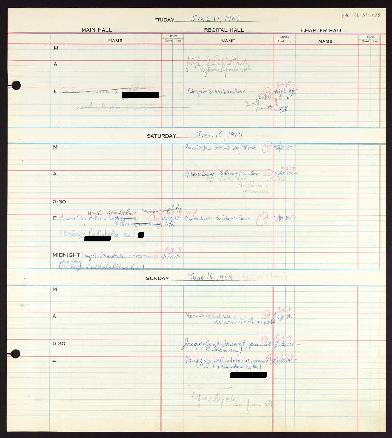 Carnegie Hall Booking Ledger, volume 13, page 83