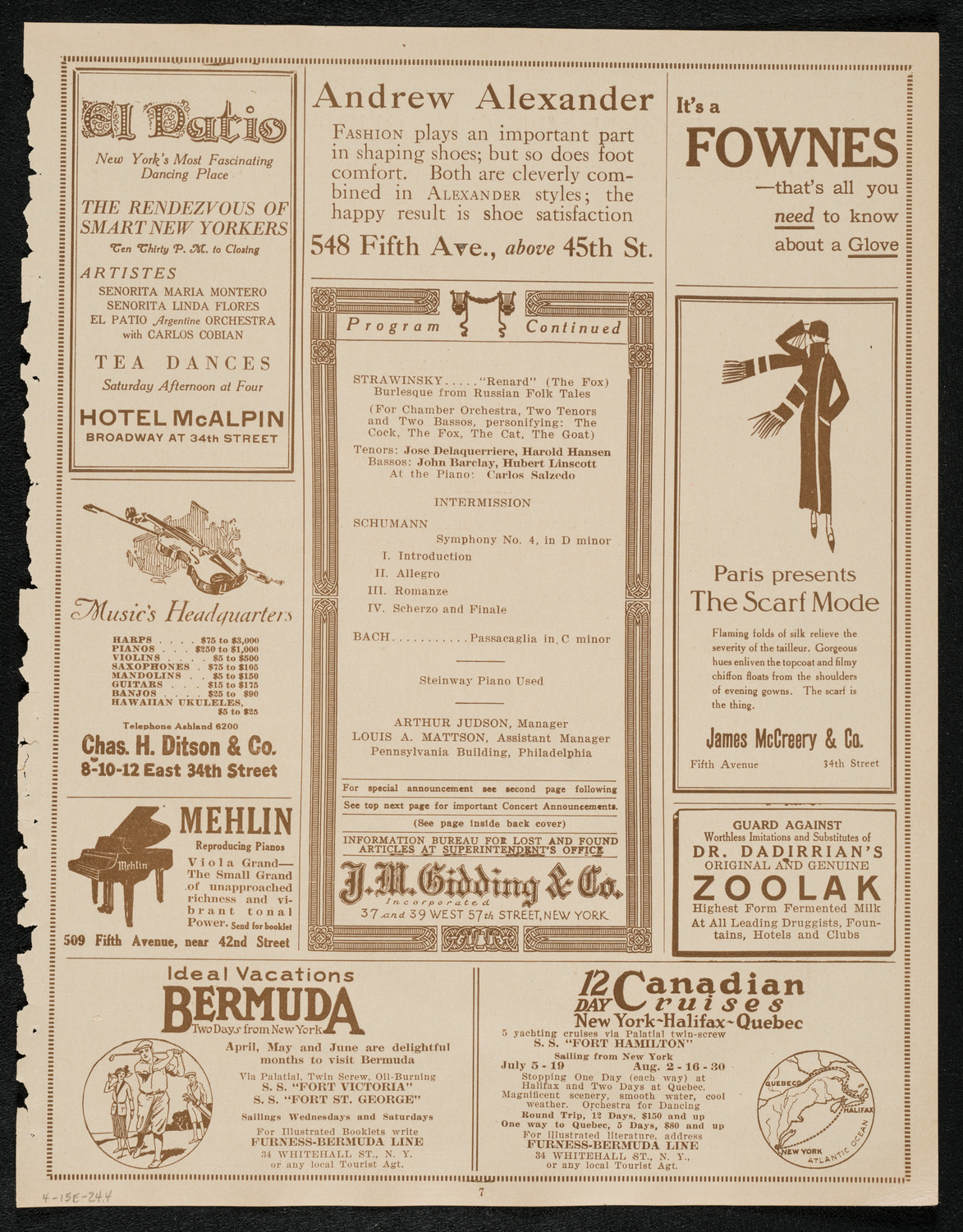 Philadelphia Orchestra, April 15, 1924, program page 7