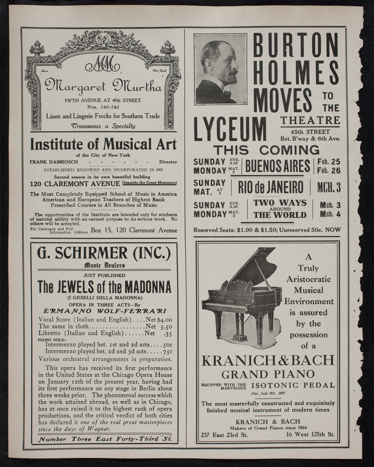 Burton Holmes Travelogue: Paris, February 19, 1912, program page 6