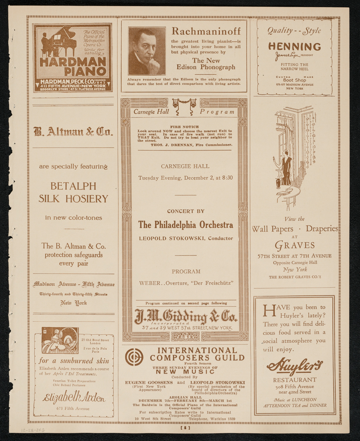 Philadelphia Orchestra, December 2, 1924, program page 5