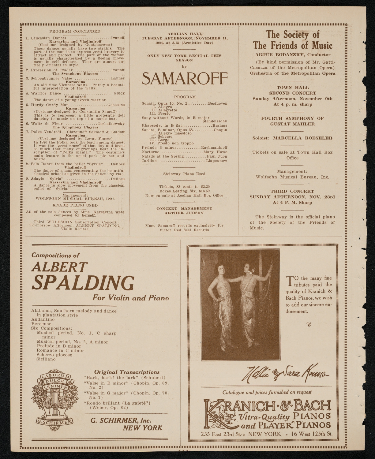 Tamara Karsavina, November 1, 1924, program page 6