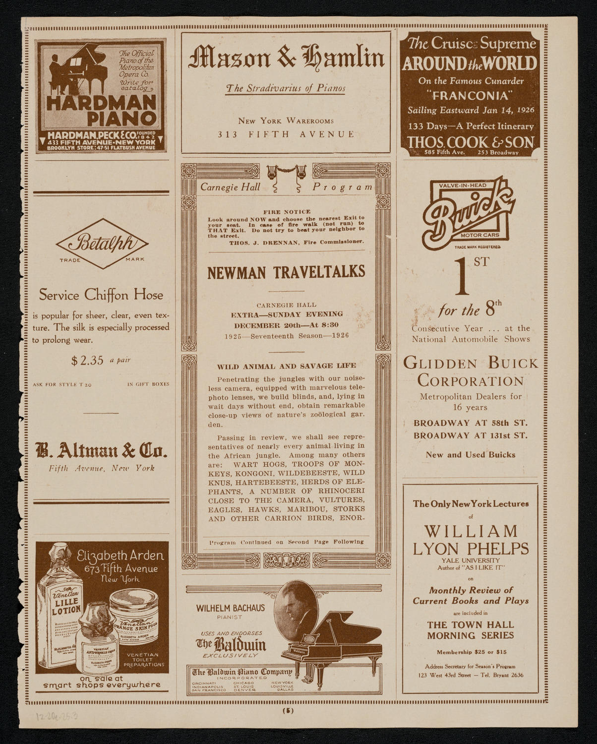 Newman Traveltalks: Wild Animal and Savage Life, December 20, 1925, program page 5
